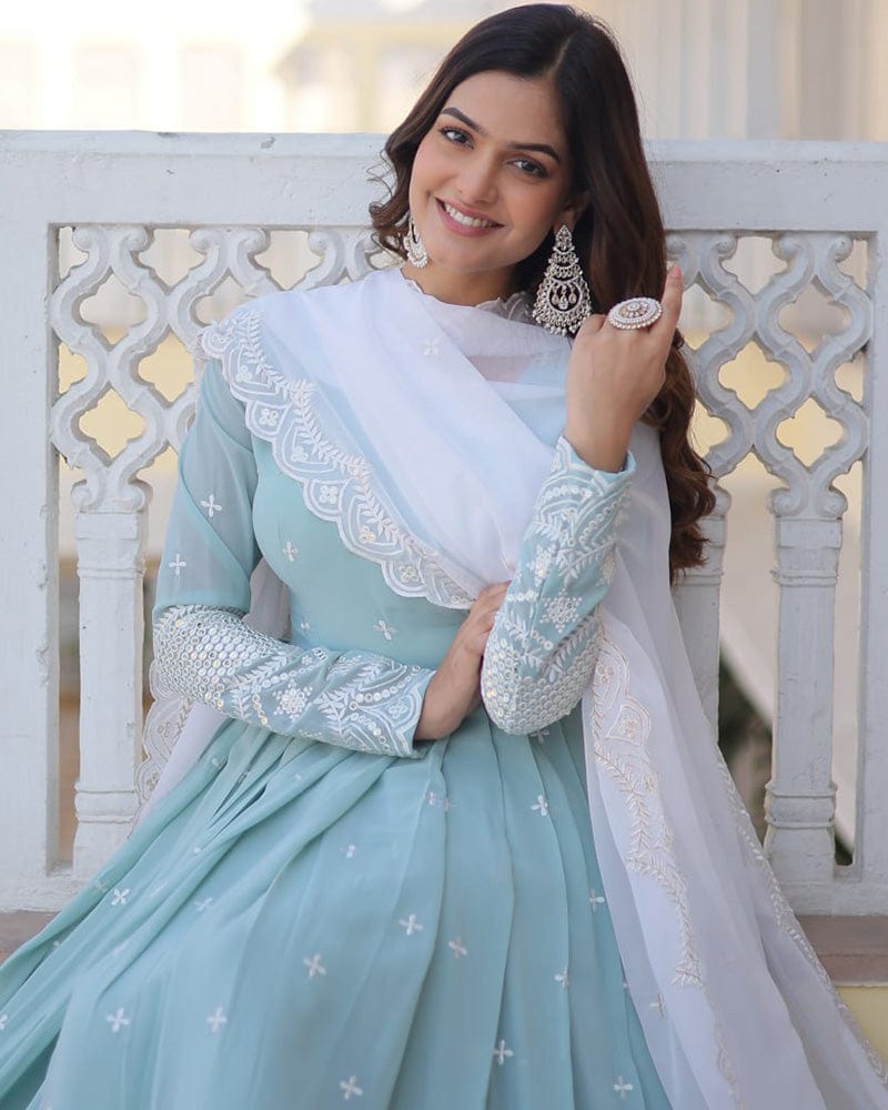 Exclusive Pista Color Georgette Gown With Dupatta