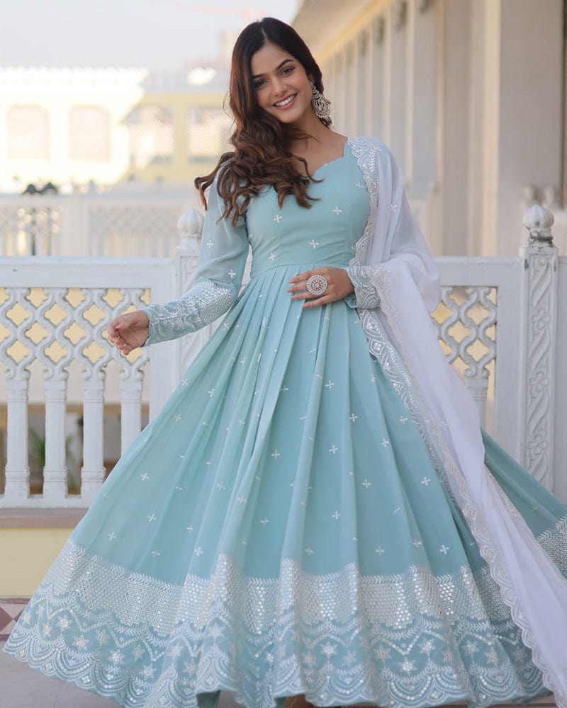 Exclusive Pista Color Georgette Gown With Dupatta