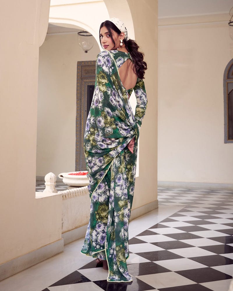Green Color Weightless Marble Printed Saree