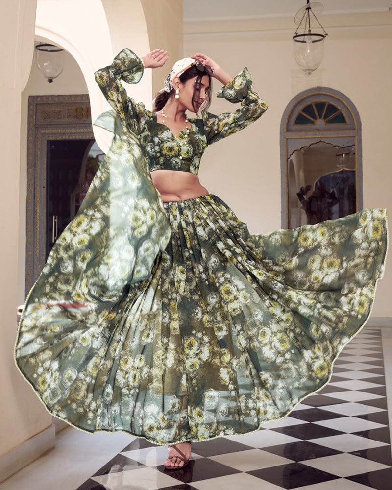 Mehndi Color Weightless Marble Printed Saree