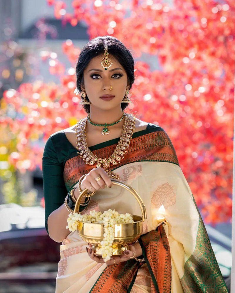 Copper white Color Soft Silk Saree With Exclusive Border