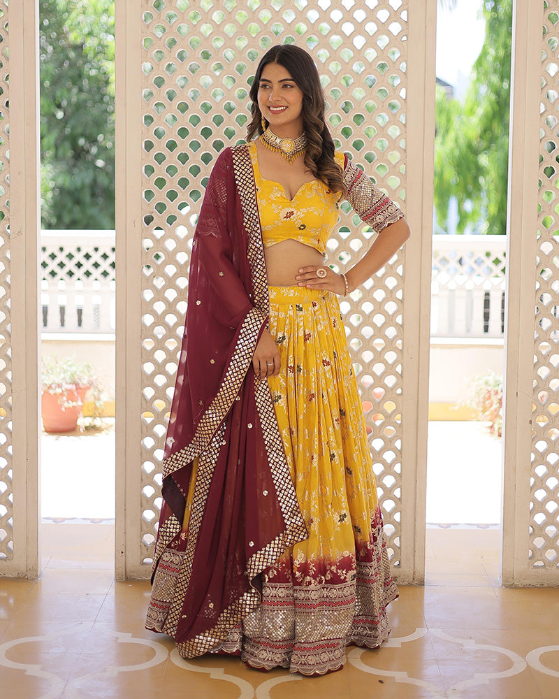 Yellow Color Pure Viscose Jacquard Lehenga Choli