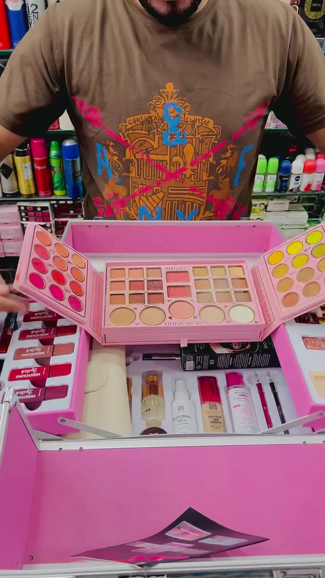 Complete Pink Makeup Kit - Includes Eyeshadows, Lipsticks, Blushes, Foundations, Highlighters, and Makeup Tools in a Stylish Portable Case for All Your Beauty Needs