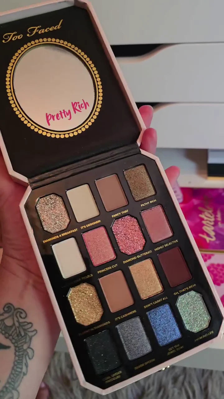 Too Faced Pretty Rich Diamond-Inspired Eyeshadow Palette – 16 Luxe Shades with Matte, Metallic, Satin and Glitter Finishes for Sparkling Glam and Everyday Wear