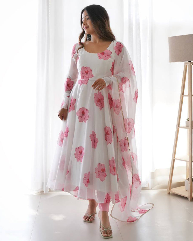 White Rose Colour Three Piece Organza Tebby Anarkali Suit