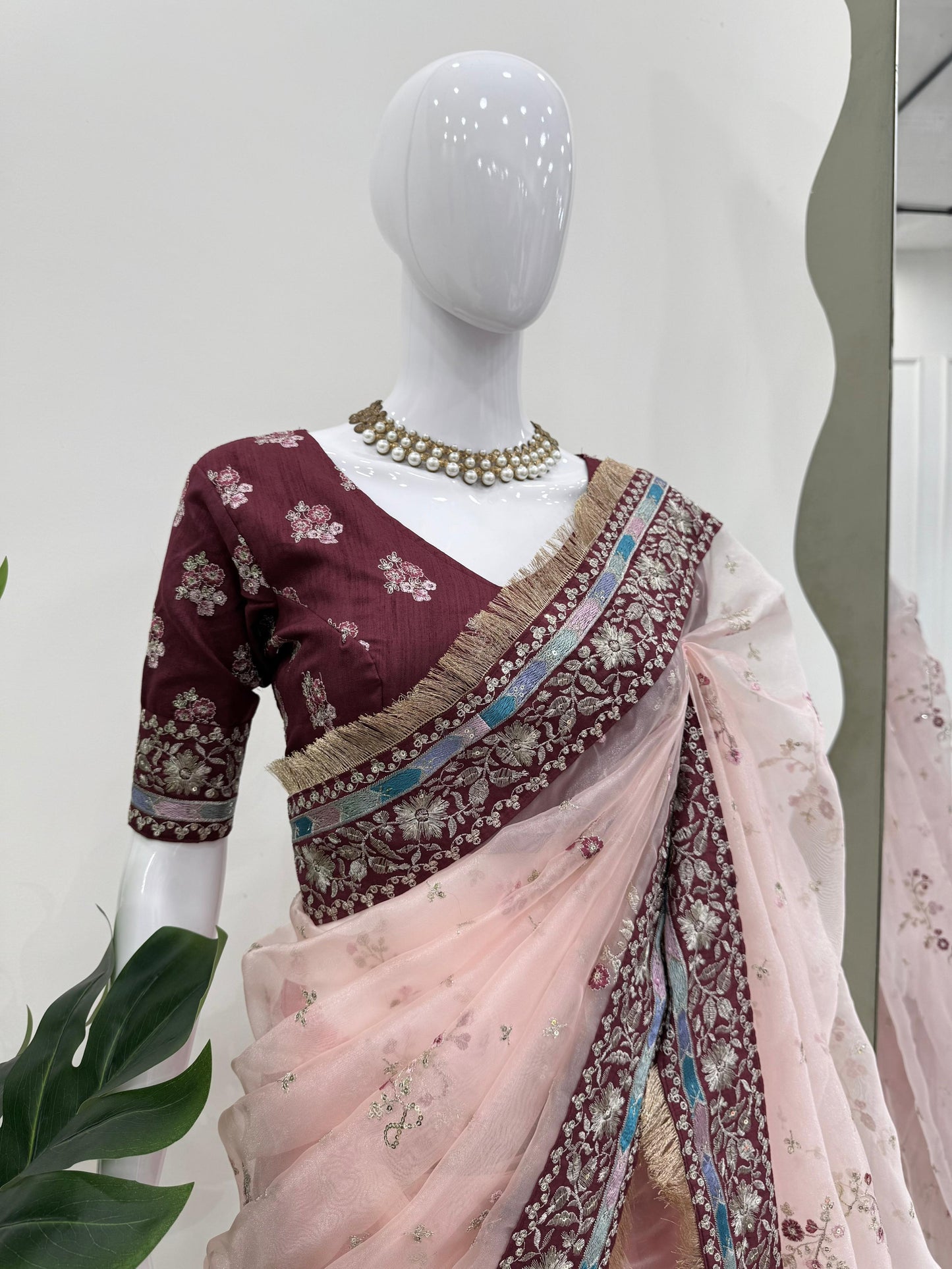 Peach Color Organza Silk Wedding Saree