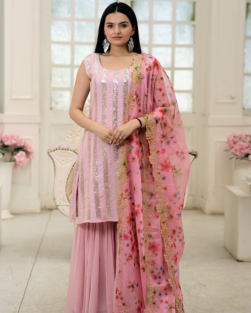 Pink Color Designer Three Piece Sharara Suit
