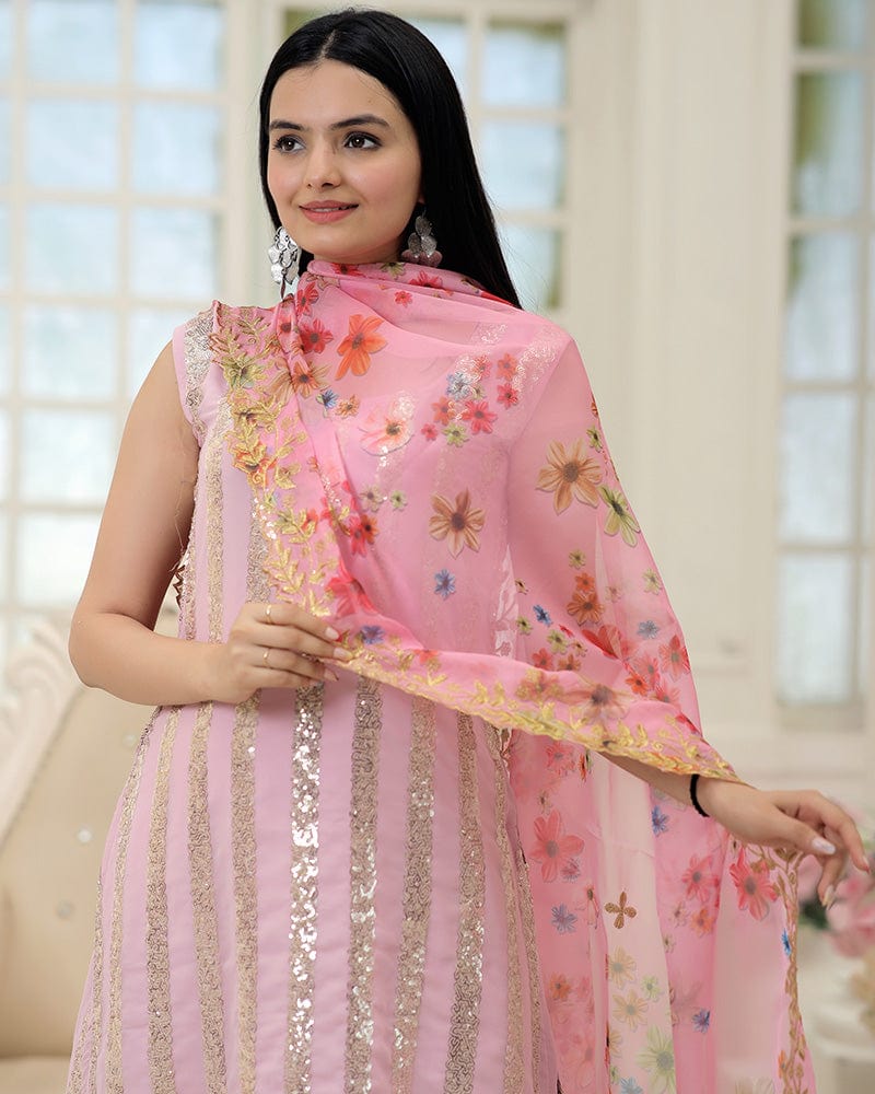 Pink Color Designer Three Piece Sharara Suit