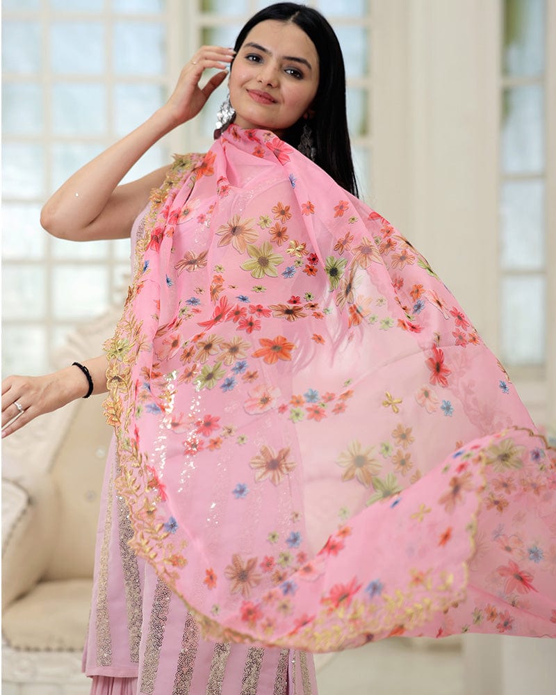 Pink Color Designer Three Piece Sharara Suit