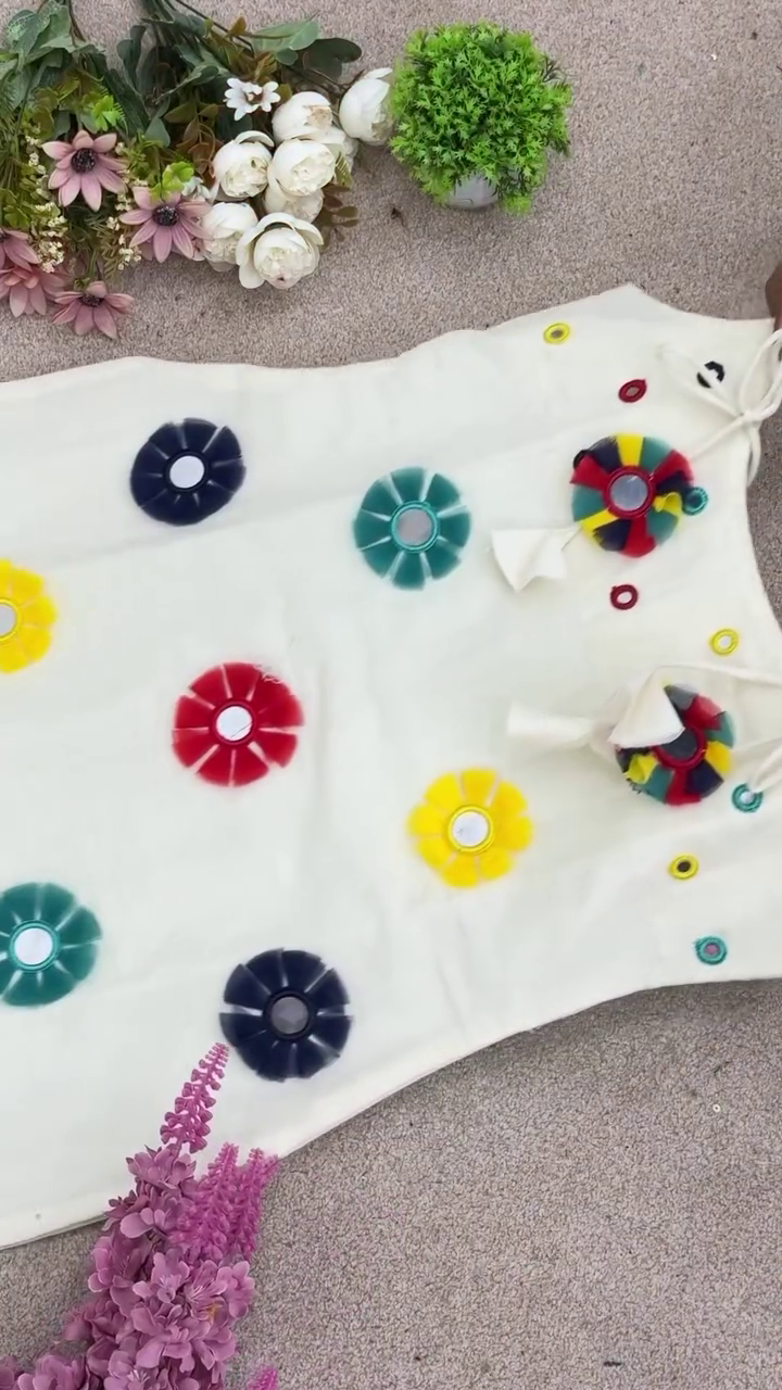 Pure Khadi Cotton Festive Suit – Elegant Off-White Ethnic Wear with Colorful Mirror Embroidery & Tassel Detailing for Traditional Celebrations