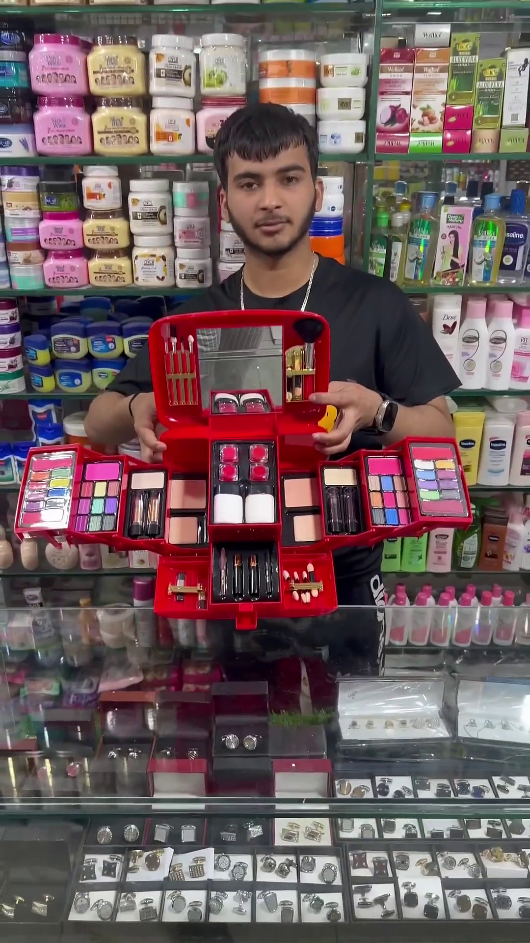 Complete Makeup Set in Red Case - Includes Eyeshadows, Lipsticks, Blushes, Highlighters, Nail Polishes, Brushes, and More for a Full Glam Look, Perfect for Beauty Enthusiasts