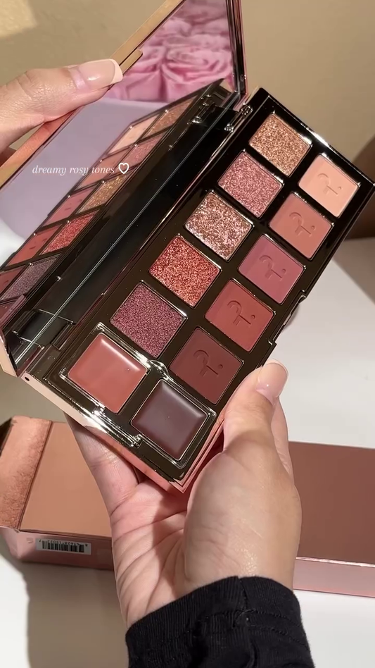 Dreamy Rose Tones Eyeshadow and Lipstick Palette – 12 Gorgeous Shades of Shimmering and Matte Pink, Rose, and Nude Tones