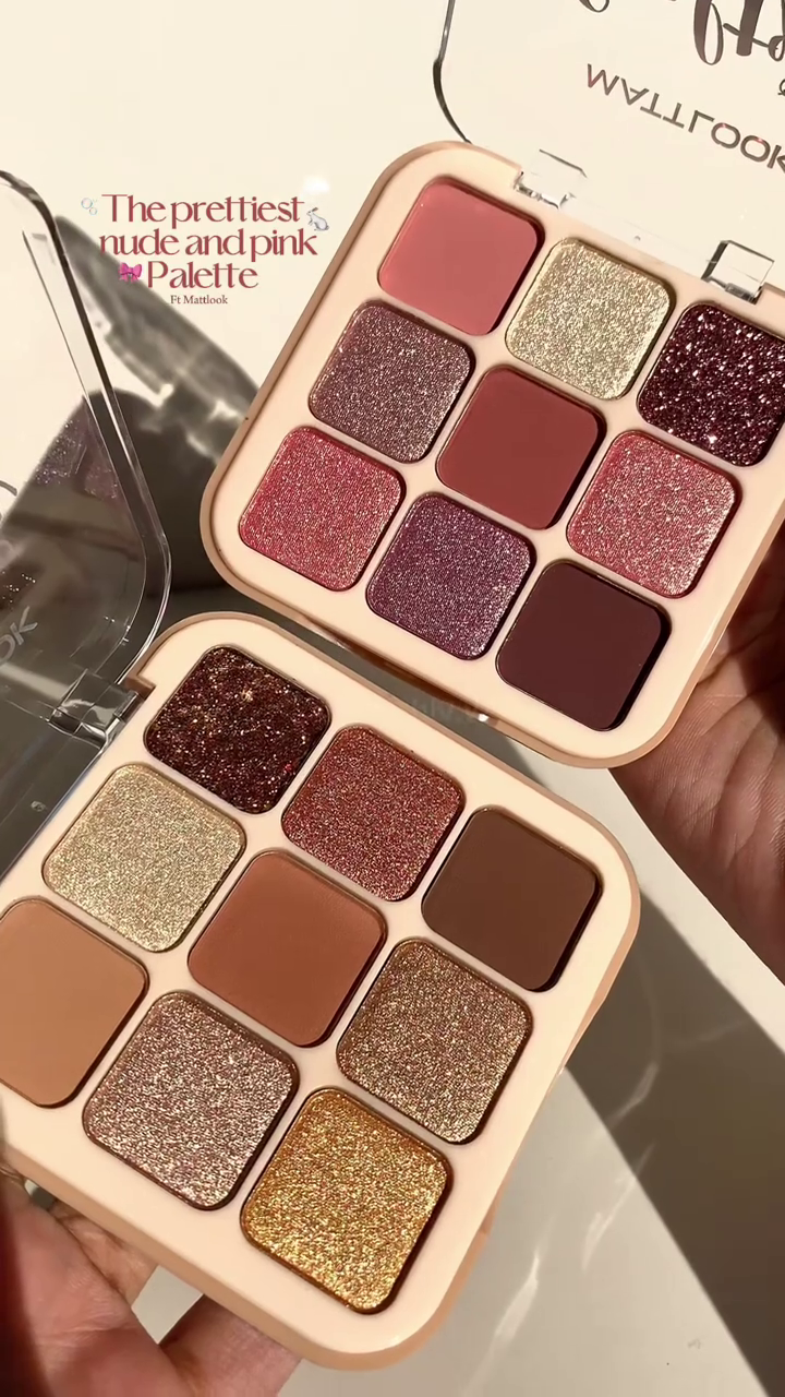 Charming Nude and Pink Eyeshadow Palette Featuring a Blend of Matte and Glitter Shades for Elegant and Sparkling Eye Looks