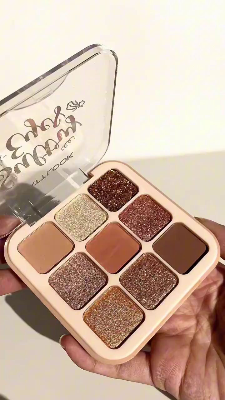 Charming Nude and Pink Eyeshadow Palette Featuring a Blend of Matte and Glitter Shades for Elegant and Sparkling Eye Looks