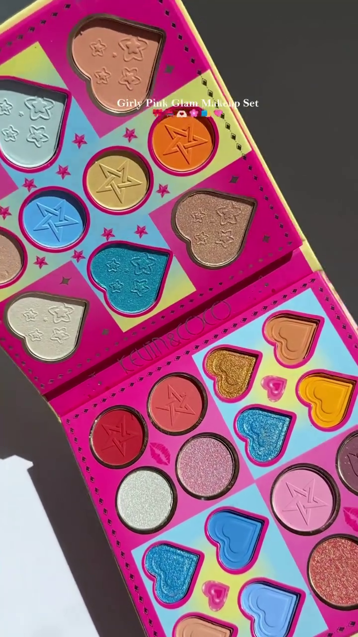 Heart-Shaped Colorful Eyeshadow & Highlighter Palette – Bright Matte & Shimmer Shades