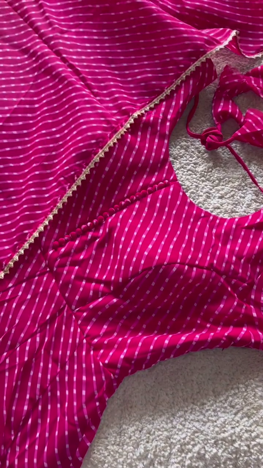 Elegant Pink Striped Long Dress with Intricate Neckline Detailing and Chic Design for a Stylish and Trendy Look