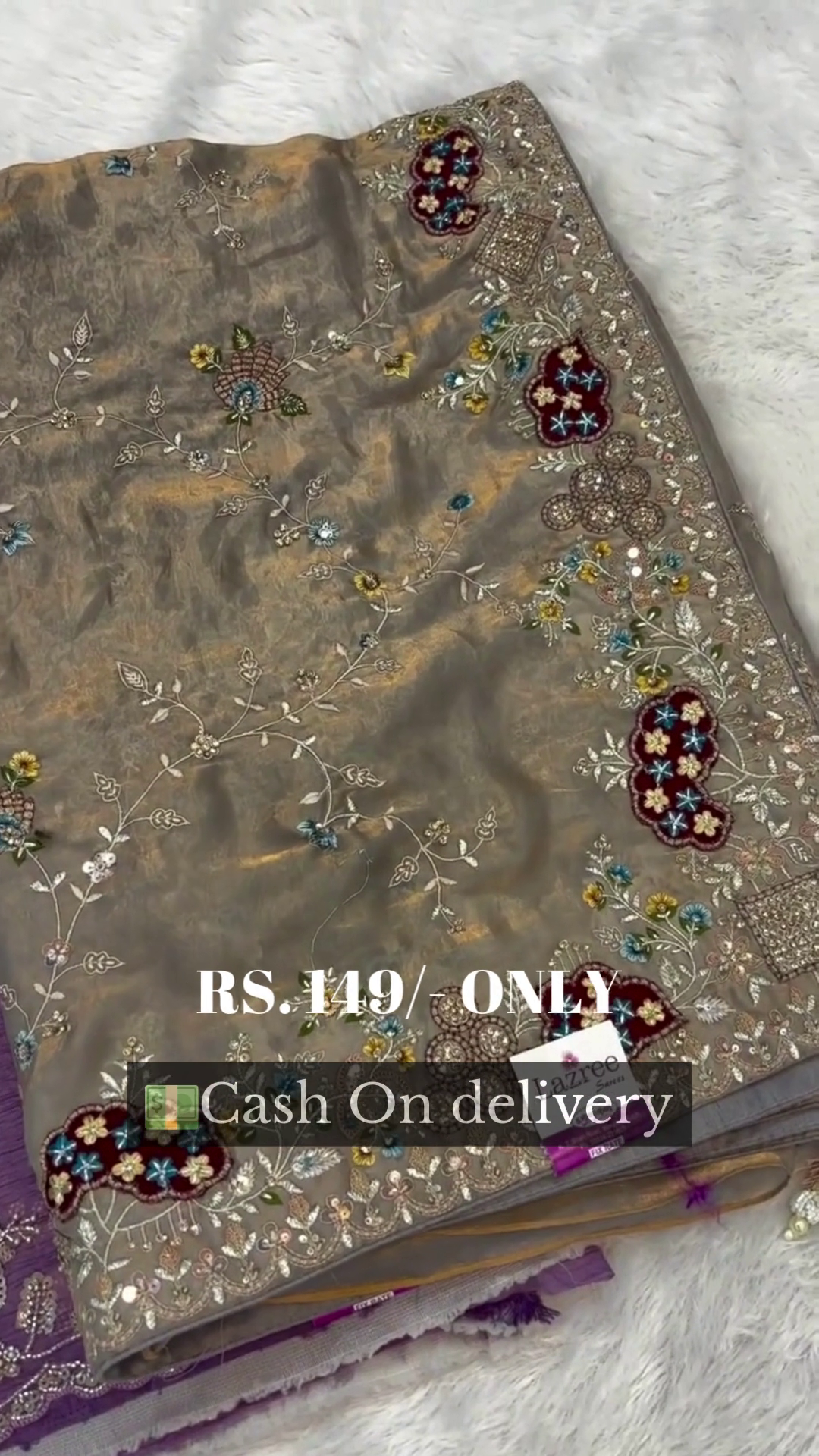 Purple Embroidered Fabric with Intricate Floral Detailing, Perfect for Special Occasions and Custom Outfits, Soft and Luxurious Touch