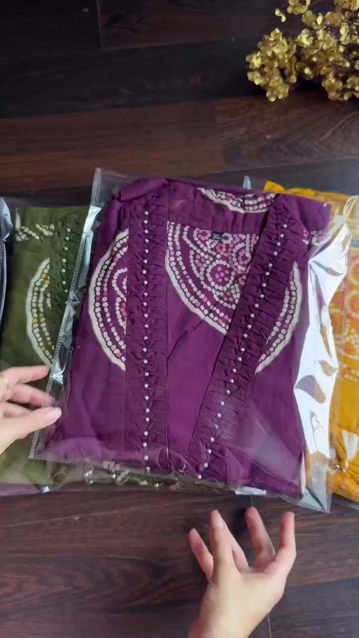 Embroidered Cotton Kurta Set with Detailed Floral Pattern and Elegant Ruffle Design - Available in Multiple Colors and Sizes (XL, Green, Mustard, Purple)