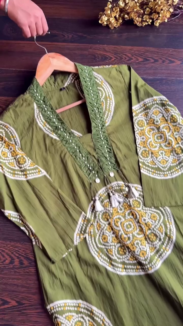 Embroidered Cotton Kurta Set with Detailed Floral Pattern and Elegant Ruffle Design - Available in Multiple Colors and Sizes (XL, Green, Mustard, Purple)