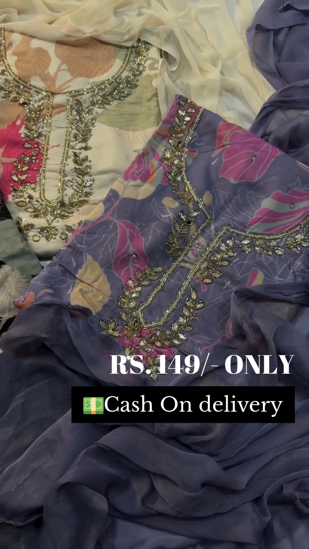 Floral Embroidered Dresses with Stylish Neckline and Detailing - Available in Multiple Colors