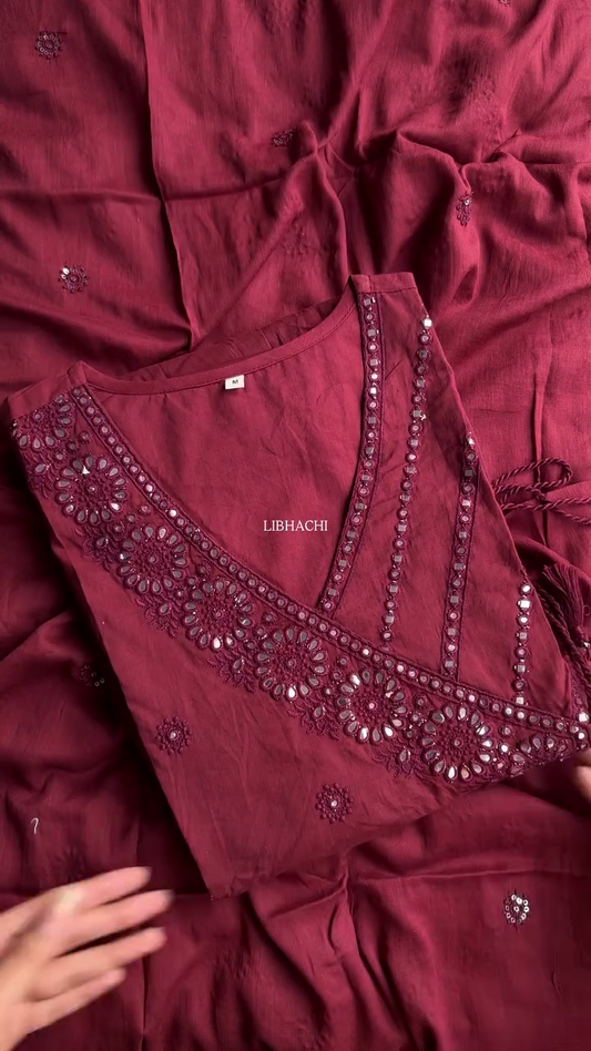 Elegant Mustard and Burgundy Embroidered Kurtis with Beautiful Floral Detailing and V-Shaped Neckline, Perfect for Festive and Casual Wear