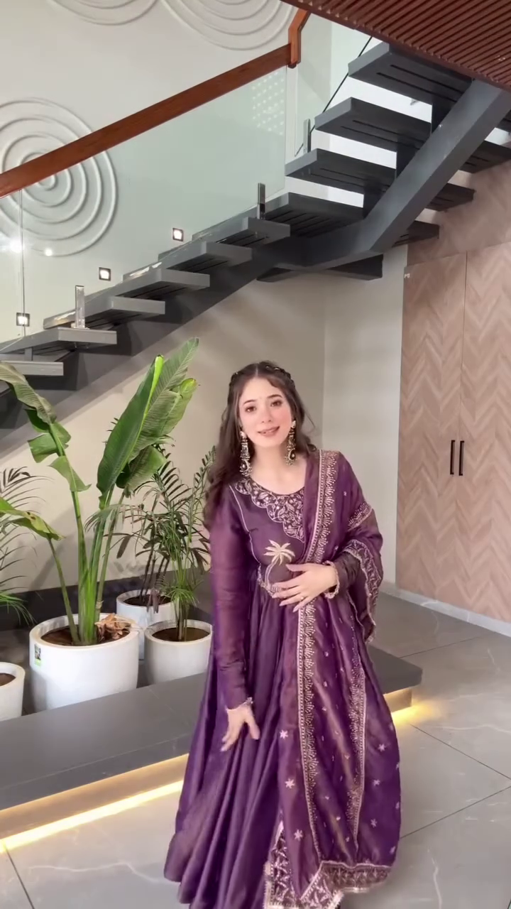 Elegant Purple Anarkali Gown with Embroidered Detailing and Flowing Dupatta – Perfect for Weddings, Festive Occasions, and Traditional Celebrations.