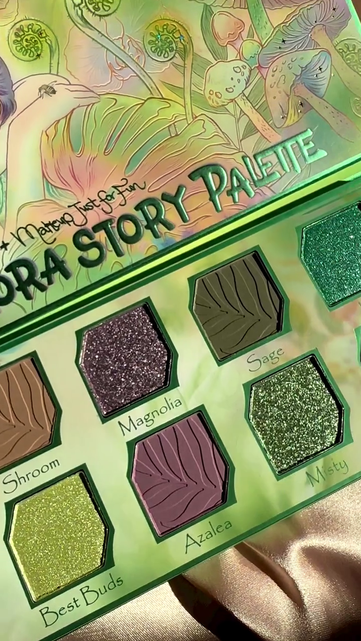 Odin’s Eye x Makeup Just For Fun Flora Story Palette – 10 Nature-Inspired Eyeshadows in Greens, Purples & Neutrals with Matte & Shimmer Finishes