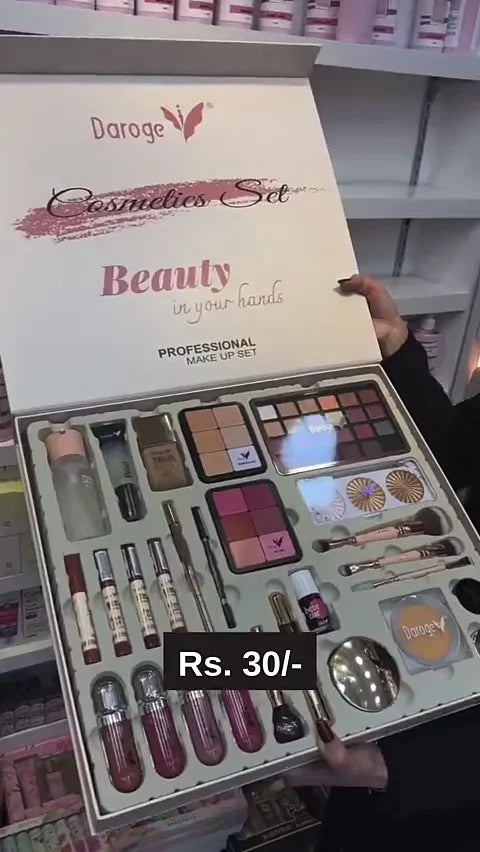 Professional All-in-One Makeup Gift Set – Complete Cosmetic Kit with Eyeshadows, Blush, Highlighter, Foundation, Lipsticks, Brushes, and Compact for Effortless Full Face Glam