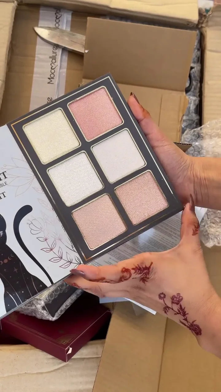 All-in-One Professional Makeup Book with 6 Shimmer Highlighters and 24 Multi-Color Eyeshadows – Portable Cosmetic Palette for Face and Eyes