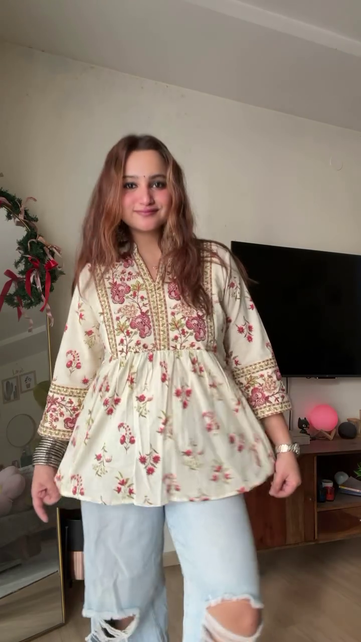 Women’s Ethnic Peplum Tops with Floral and Geometric Prints, Long Sleeves, Flared Hem, and Bohemian Fusion Style – Perfect for Casual, Festive, and Semi-Traditional Outfits