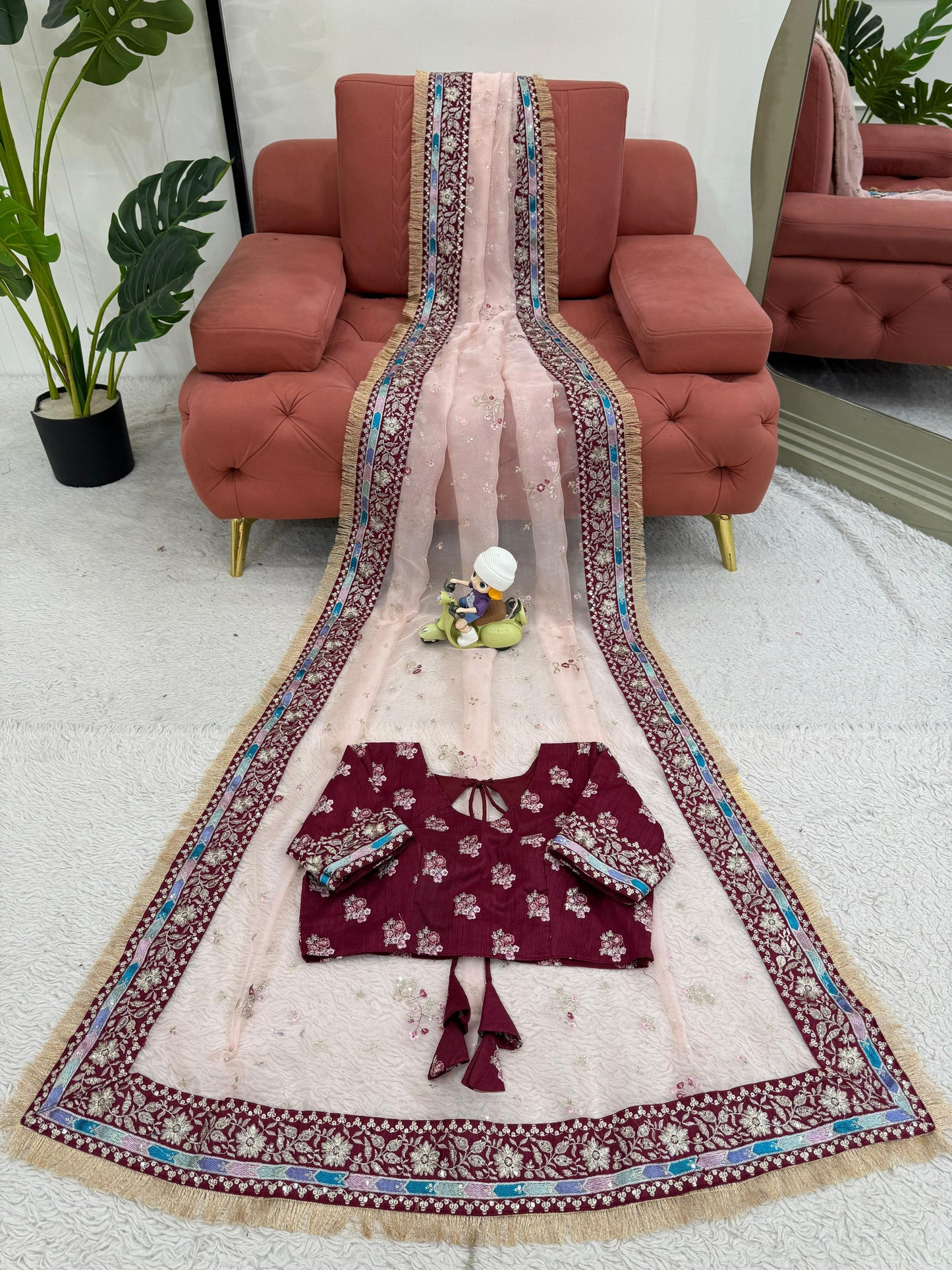 Peach Color Organza Silk Wedding Saree