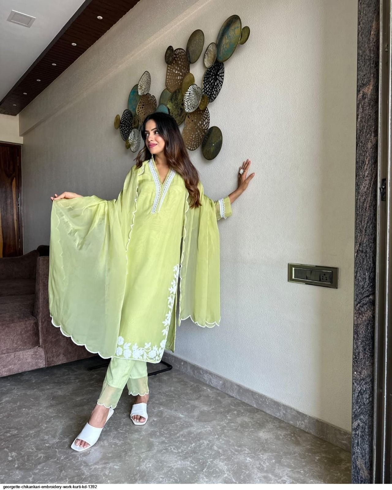 Luxurious Chikankari Embroidered Faux Georgette Top & Pant with dupatta Set