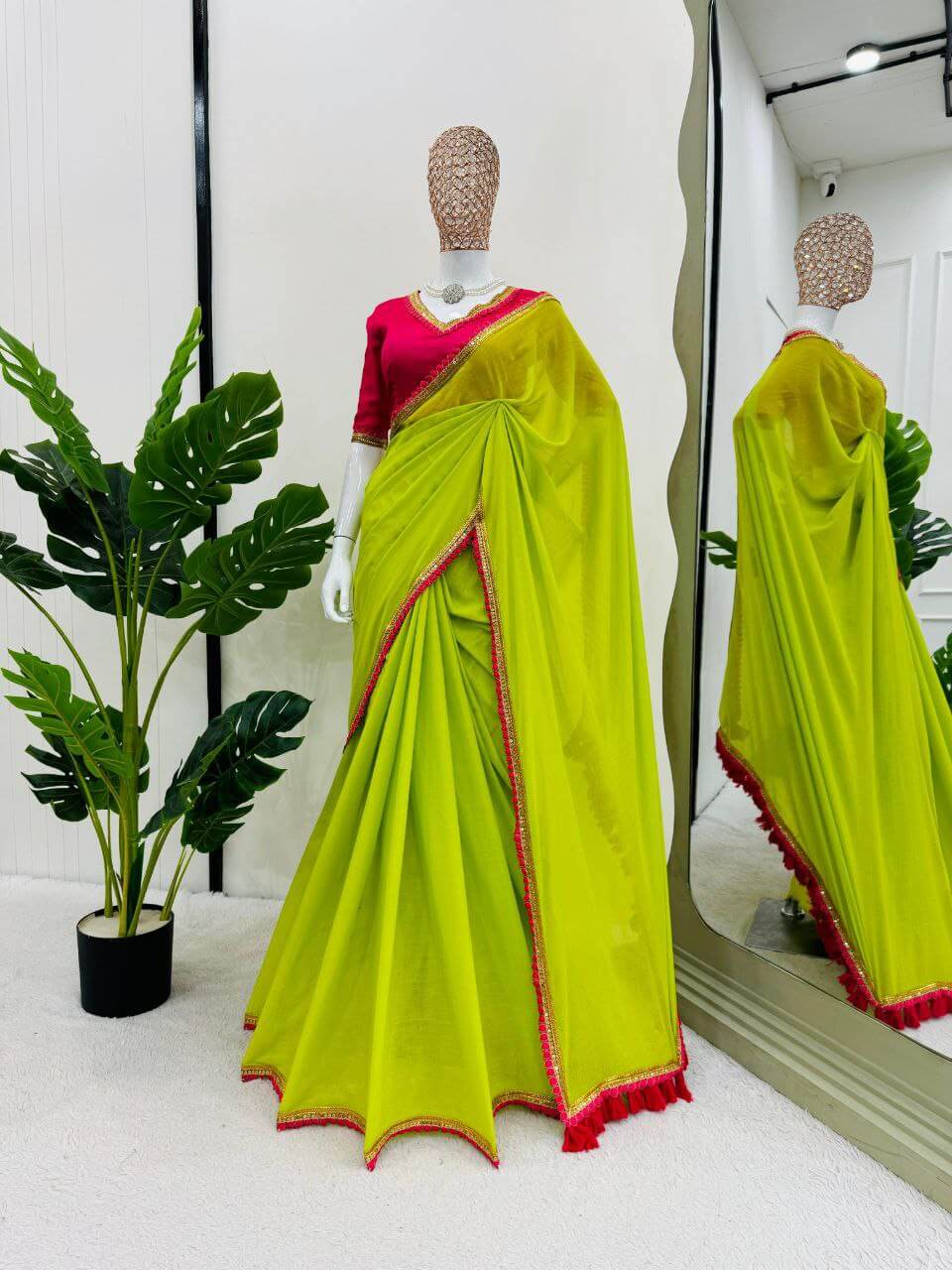 Beautiful Georgette Fabric With Fancy Lace Heavy Latkan Pallu Saree