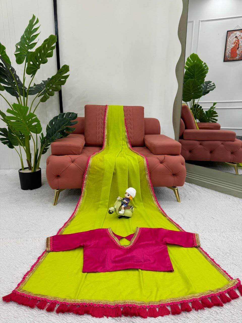 Beautiful Georgette Fabric With Fancy Lace Heavy Latkan Pallu Saree