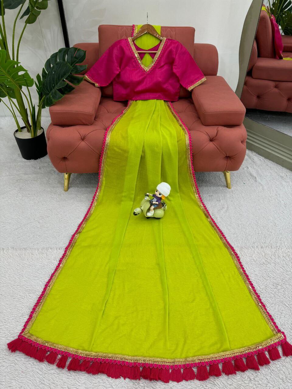 Beautiful Georgette Fabric With Fancy Lace Heavy Latkan Pallu Saree