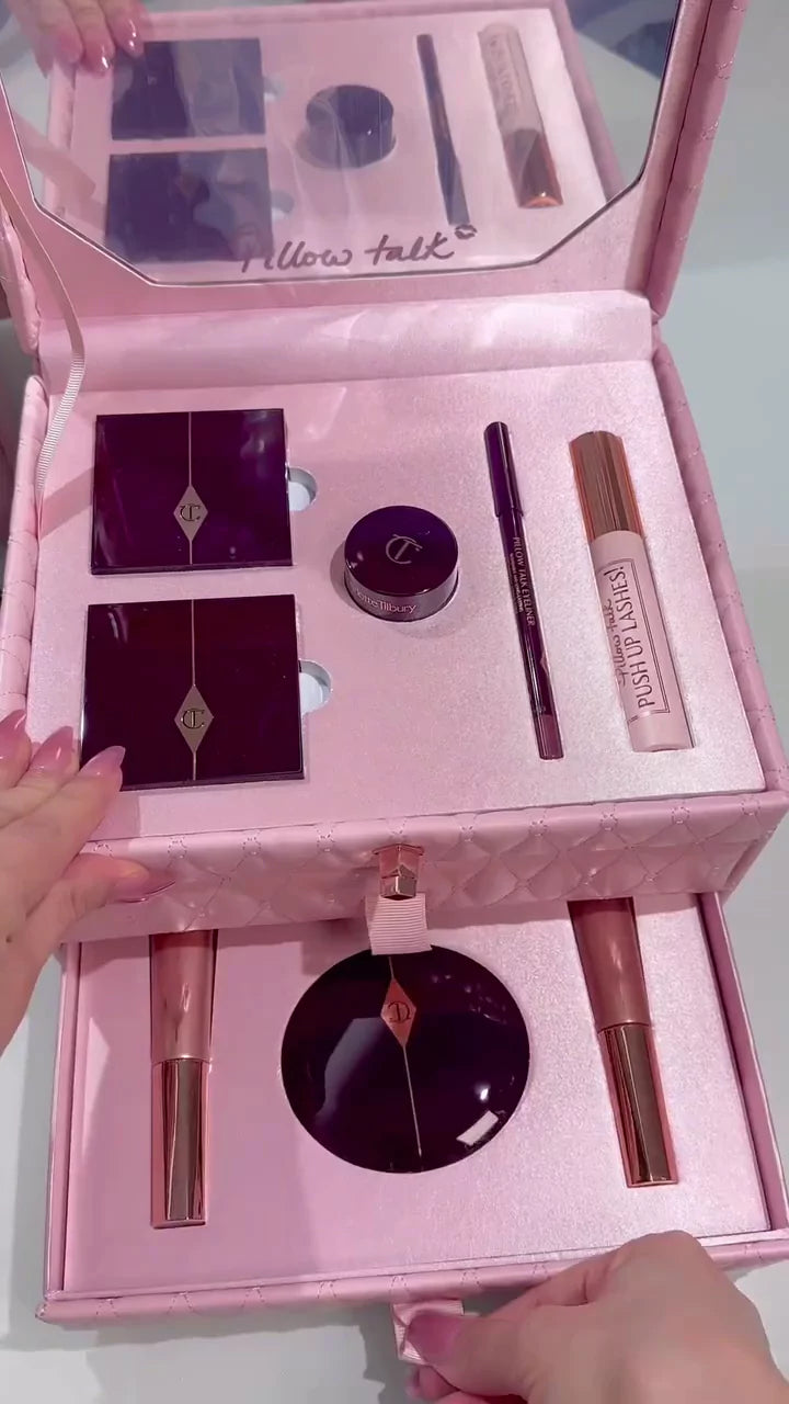 Complete Makeup Gift Set with Eyeshadow, Blush, Highlighter, Mascara & Lip Essentials in Quilted Pink Case