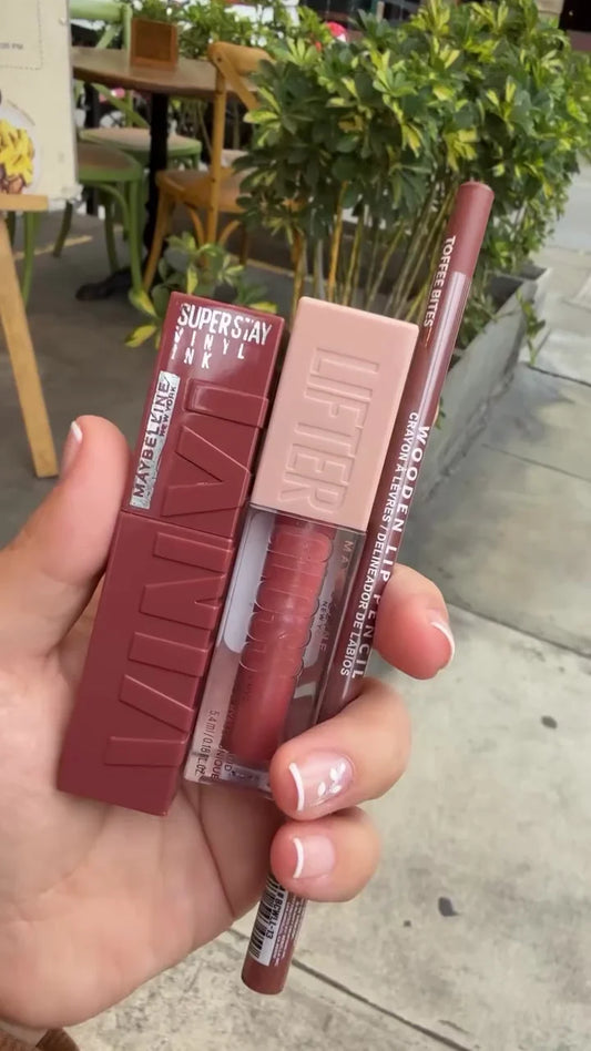 Complete Nude Brown Lip Combo – Long-Lasting Matte Liquid Lipstick, Hydrating Gloss, and Smooth Wooden Lip Liner for Perfectly Defined Lips