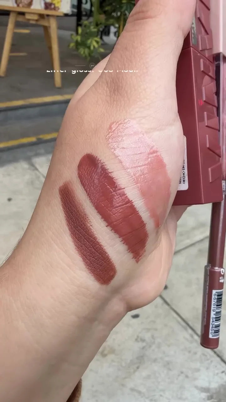 Complete Nude Brown Lip Combo – Long-Lasting Matte Liquid Lipstick, Hydrating Gloss, and Smooth Wooden Lip Liner for Perfectly Defined Lips