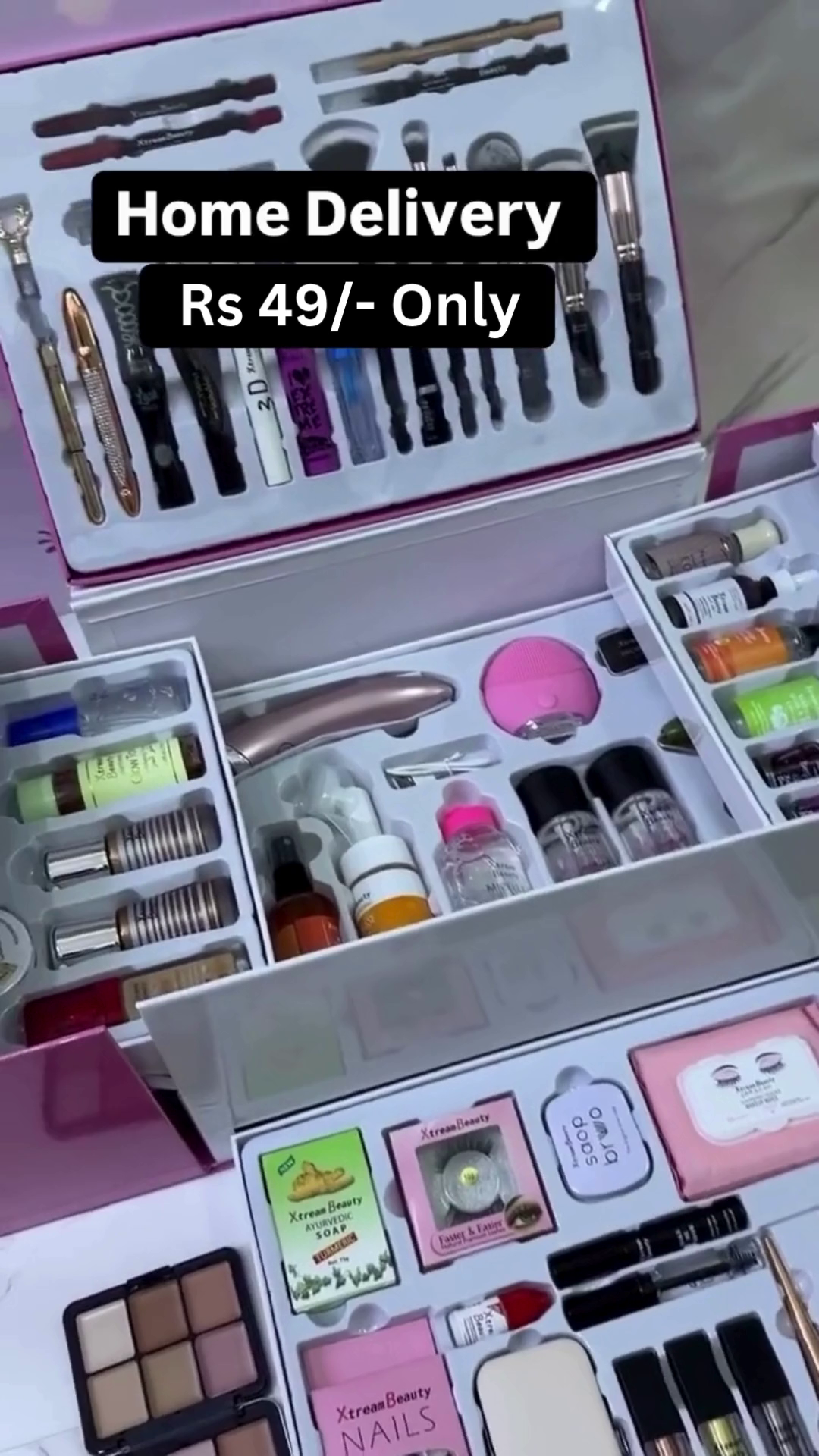 All-in-One Professional Beauty and Skincare Mega Kit Featuring Makeup Brushes, Lipsticks, Foundations, Eyeliners, Serums, Essential Oils, Cleansing Tools