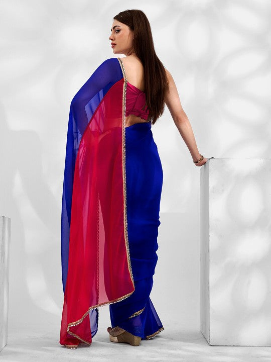 Colorblocked Gotta Patti Border Pure Georgette Saree