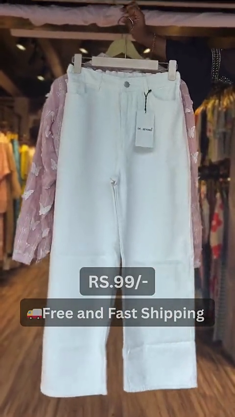 Pink Butterfly Embroidered Long Sleeve Shirt with Delicate Lace Detailing Paired with Chic White High-Waist Wide-Leg Pants and a Soft White V-Neck Inner Tank Top