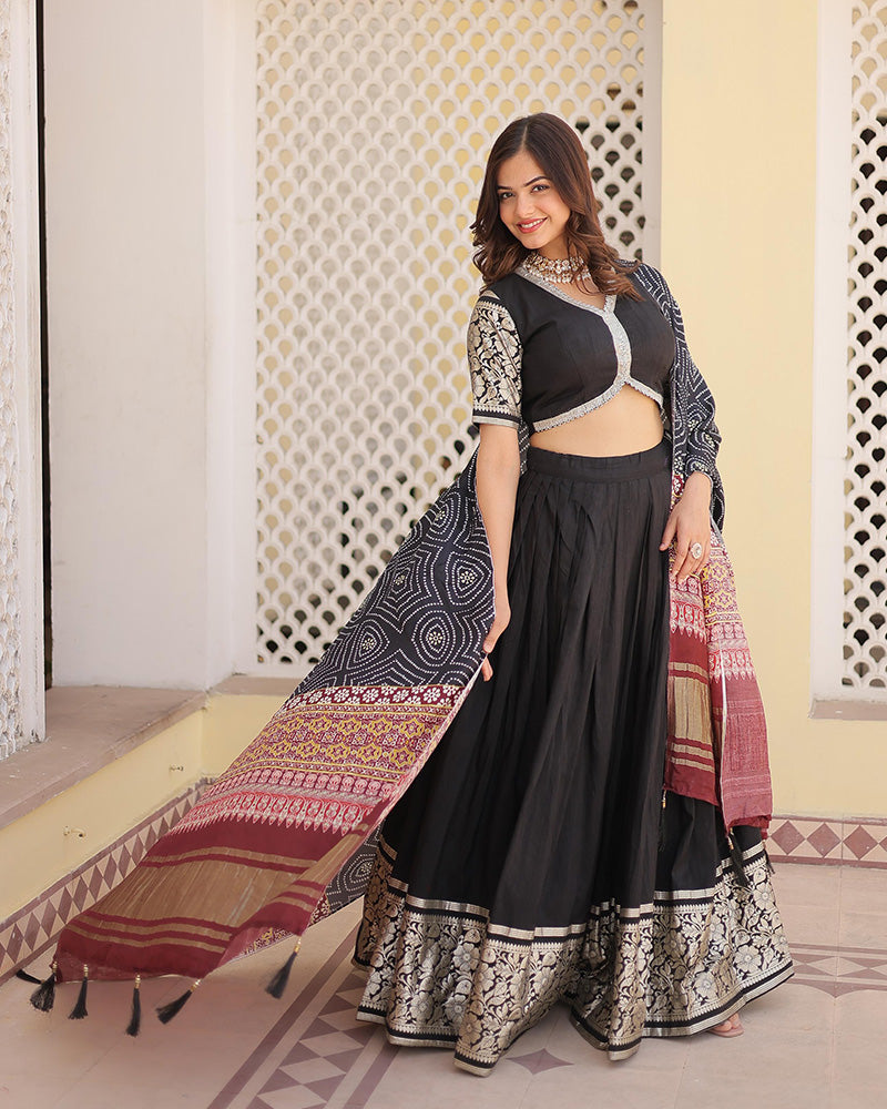 Black Color Jacquard Lehenga Choli With Gaji Silk Dupatta