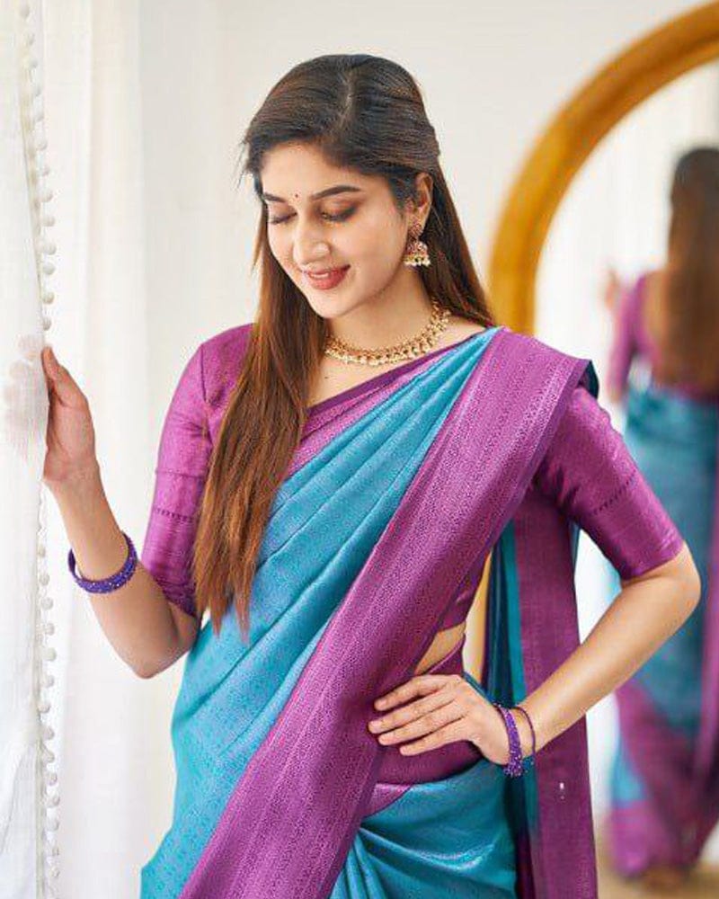 Bottle Green Banarasi Silk Saree With Exclusive Jacquard Border