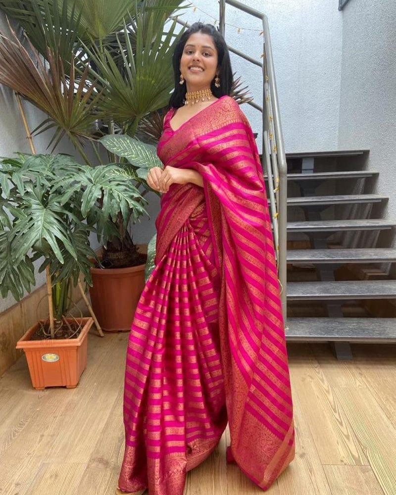 pink color Soft banarasi Silk Saree