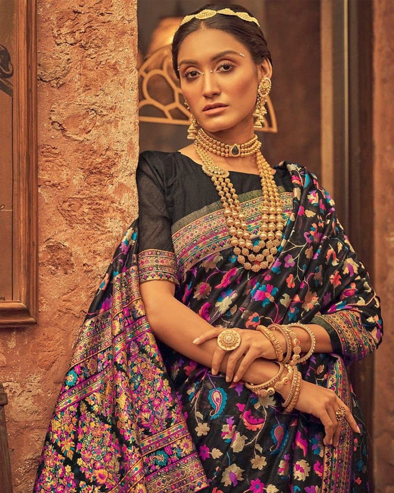 Heavy designer Black Colour Banarsi Soft Silk Saree