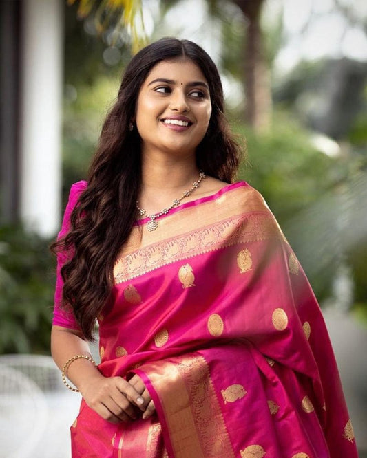 Beautiful Pink Color Banarasi Soft Silk Saree