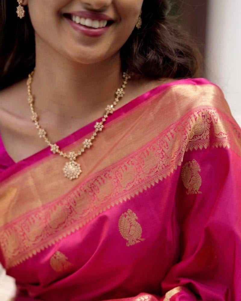 Beautiful Pink Color Banarasi Soft Silk Saree