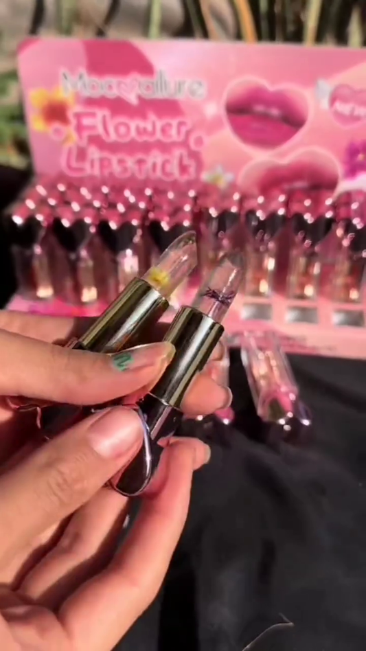 Transparent Jelly Flower Lipstick with Real Dried Flower and Gold Flakes, Temperature Change Moisturizing Lip Balm, Long Lasting Color Changing Lip Gloss for Smooth and Hydrated Lips