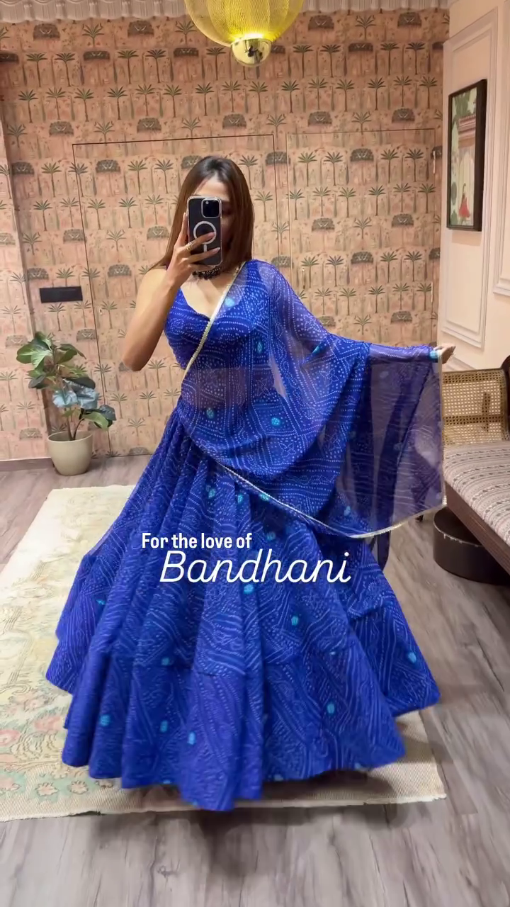 Traditional Bandhani Printed Flared Lehenga Choli Set with Dupatta – Available in Every Color for Festive and Wedding Wear
