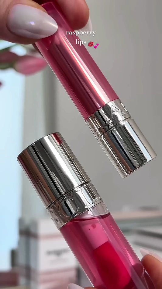 Sleek Raspberry Shine Lip Oil & Gloss: High-Impact, Hydrating Tint in a Signature Metallic & Translucent Designer Case